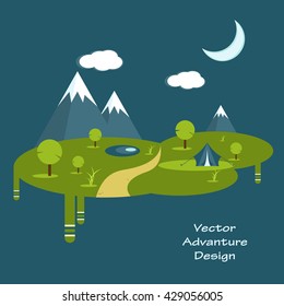 Vector summer design. Vector signs, elements for your design. Moon, clouds, mountains vector elements. Summer trip concept. Eps10