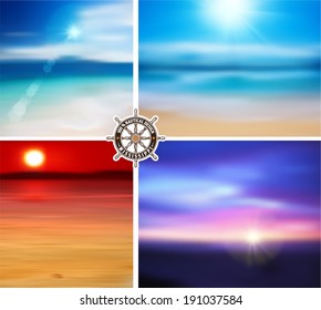 Vector. Diseños de verano. El Fondo De La Playa Es Desdibujado.