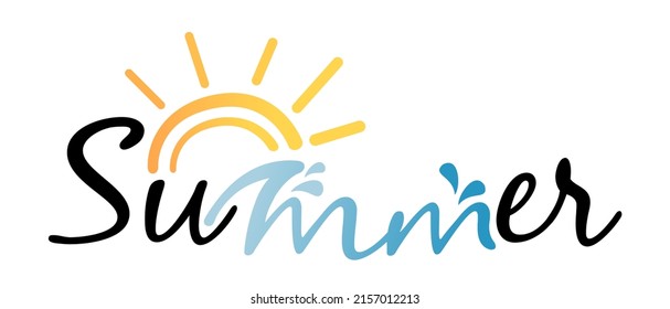 El doodle vectorial de verano con sol y mar. Diseño aislado de caligrafía.