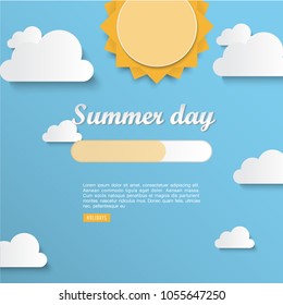 Vector summer dowload template Sale or summer labels with sun and beautiful text. Clouds and shadows