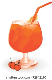 Vector Summer drink with cherry and orange slice.No mesh used.