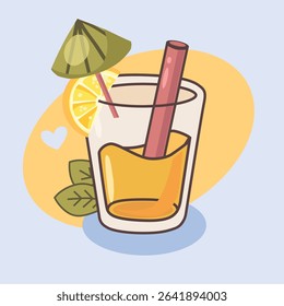 Vector summer drink with lemon and umbrella