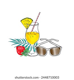 Vector summer drink with white background.