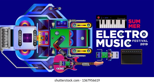 Vector summer electro music festival banner layout design template
