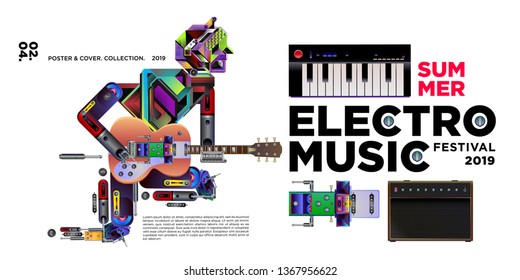 Vector summer electro music festival banner layout design template
