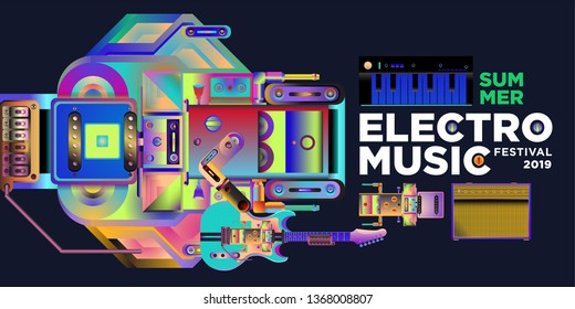 Vector summer electro music festival banner layout design template

