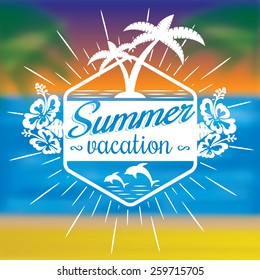 Vector summer emblem on blue sea background