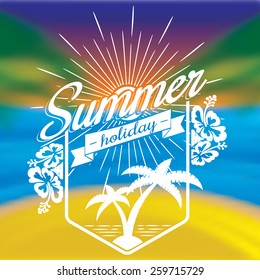 Vector summer emblem on blue sea background