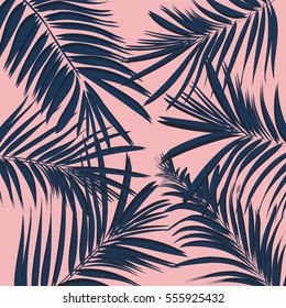 Vector summer exotic floral tropical palm leaf, banana  in blue navy pink style. Modern 2017 background. Plant flower nature wallpaper texture.Banana plant
