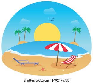 Vector of summer flat design on the beach