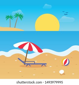 Vector of summer flat design on the beach