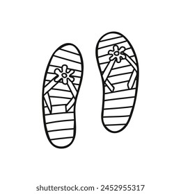 Vector summer flip flops. Stock isolated image on a white background in doodle style.
 Vector hand-drawn illustration. Simple outline sketch