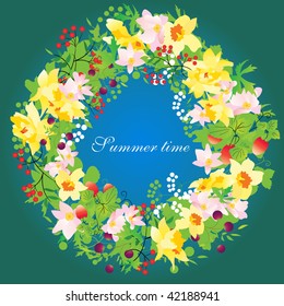 Blumenkranz des Vektorsommers mit Narzissen