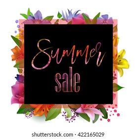 Vector summer flowers background with inscription summer sale