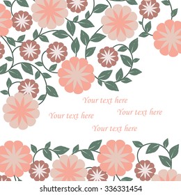 Vector summer flowers background isolated with sample text, pink chamomile flowers