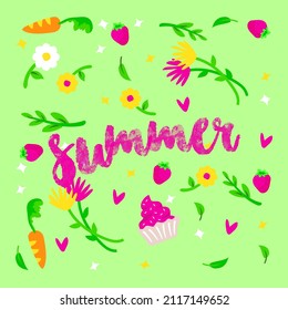 vector summer with flowers and leaves concept