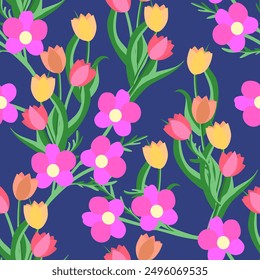 Vector -summer flowers seamless pattern, colored illustration.