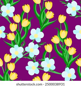 Vector -summer flowers seamless pattern, colored illustration.