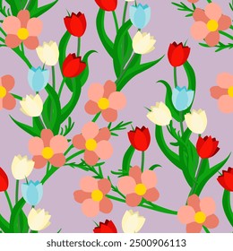 Vector -summer flowers seamless pattern, colored illustration.