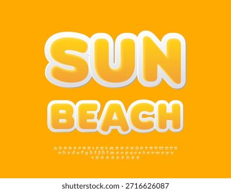 Flyer de Verão Vetor Sun Beach. Fonte Arredondada Ensolarada. Letras e Números de Alfabeto de Adesivo Amarelo definidos.
