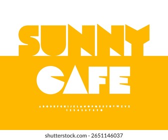 Vector Summer flyer Sunny Cafe. Cool Big Geometric Font. Abstract style Alphabet Letters and Numbers set.