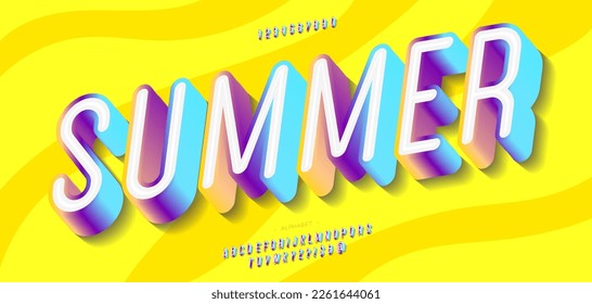 Vector summer font 3d bold colorful style