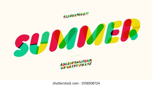 Vector summer font colorful style modern typography for decoration, logo, poster, t shirt, book, card, sale banner, printing on fabric, industrial. Cool typeface. Trendy fun alphabet. 10 eps