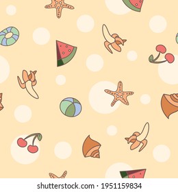Vector summer fruit and bubbles seamless pattern background