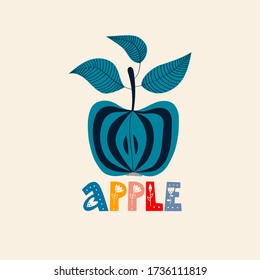 Impresión vectorial de frutas de verano. manzana azul
