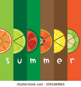 vector of summer fruit slice with text on color bar background