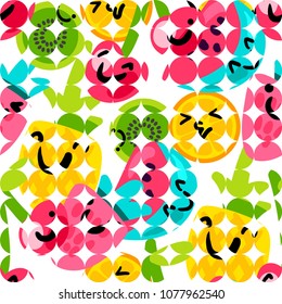 Vector Summer Fruits Patterns in cartoon style. Fruits and berries. Sweet backdrop
