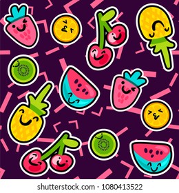 Vector Summer Fruits Patterns in cartoon style. Fruits and berries. Sweet backdrop