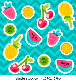 Vector Summer Fruits Patterns in cartoon style. Fruits and berries. Sweet backdrop
