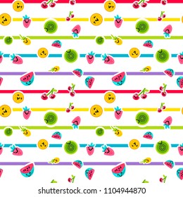 Vector Summer Fruits Patterns in cartoon style. Fruits and berries. Sweet backdrop