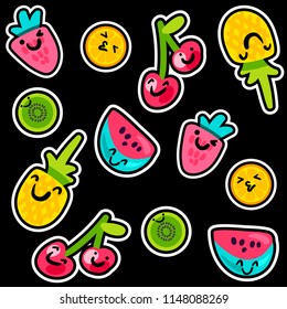 Vector Summer Fruits Patterns in cartoon style. Fruits and berries. Sweet backdrop