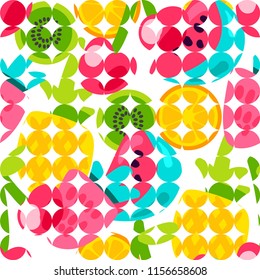 Vector Summer Fruits Patterns in cartoon style. Fruits and berries. Sweet backdrop