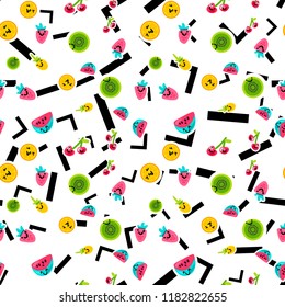 Vector Summer Fruits Patterns in cartoon style. Fruits and berries. Sweet backdrop