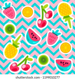 Vector Summer Fruits Patterns in cartoon style. Fruits and berries. Sweet backdrop