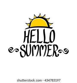 Vector summer fun background.  Vector hand lettering typography poster hello summer. 