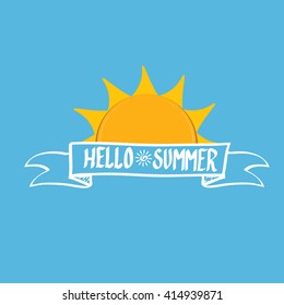 Vector summer fun background. Hello Summer funny vector illustration. Vector hand lettering typography poster hello summer.  Hand drawn summer card