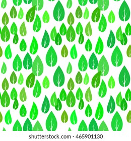 Vector Summer Green Leaves Isolated on White Background. Seamless Different Leaves Pattern