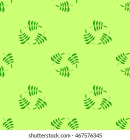 Vector Summer Green Leaves Isolated on Green Background. Seamless Leaves Pattern