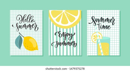 Vector Summer greeting card set with calligraphy. Hand drawn  modern lettering.