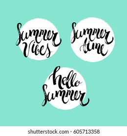 Vector summer hand  lettering set  of three phrases for your design isolated on mint background 
