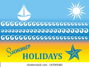 Vector summer holiday card with beach and sea