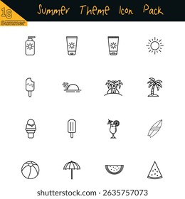 Vector summer holiday theme icons pack for web design