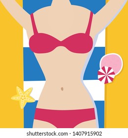 Vector summer holiday time girl beach body vacation concept template