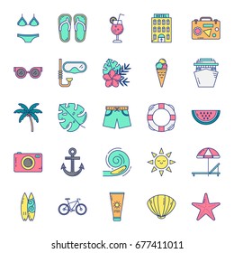 Vector summer holidays icon set in trendy linear style