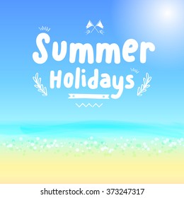 Vector : Summer Holidays logo on blue sea background, Vacation Concept