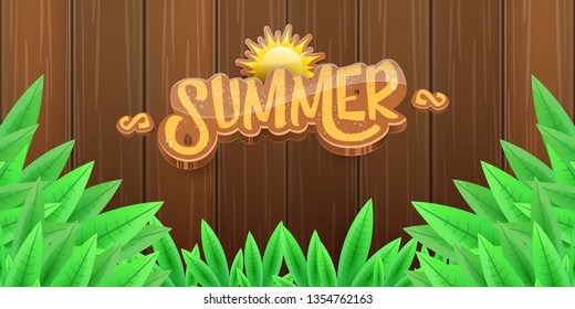 vector summer horizontal banner with green grass, wooden fence and summer ray of lights . hello summer flyer, banner or horizontal background with green field landscape 